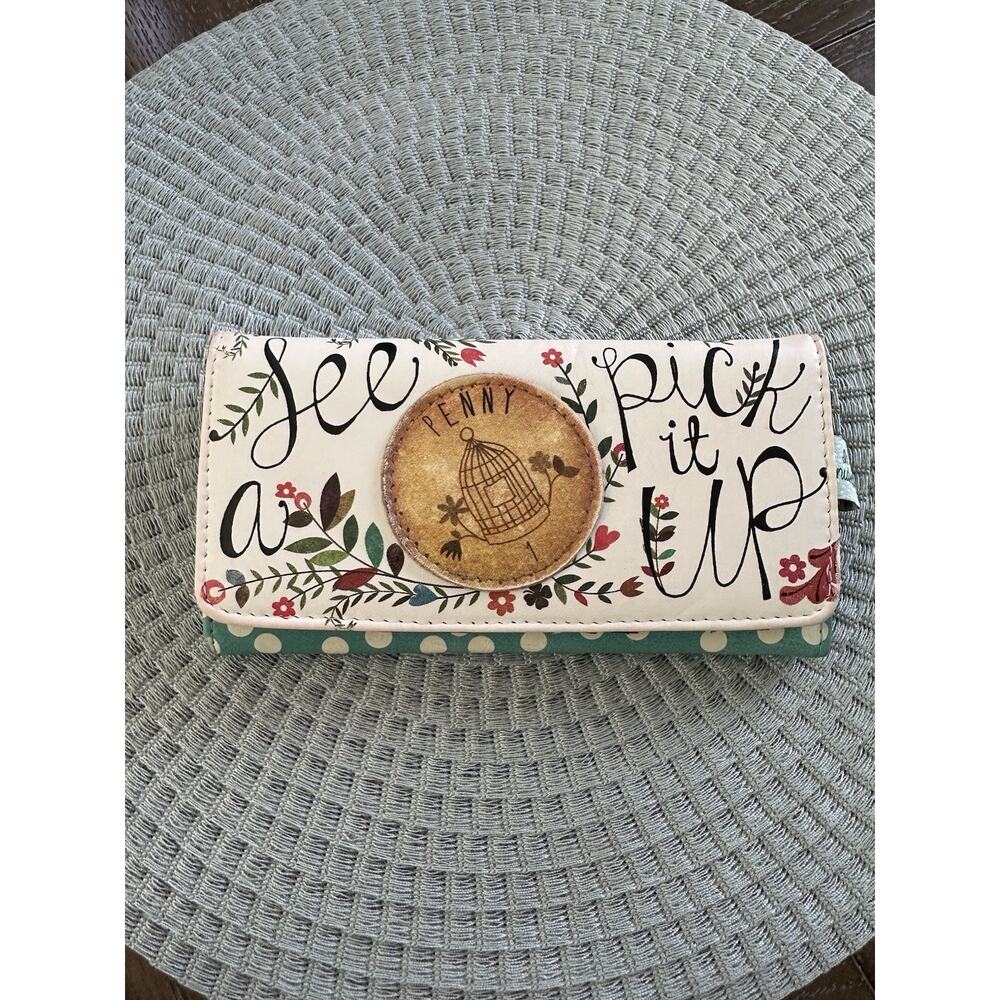 VGUC House of Disaster See a Penny Pick It Up Wallet Teal White Floral Polka Dot